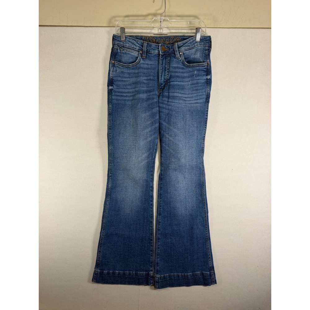 Wrangler High Rise Trouser Jeans Blue Flare Wide Leg Medium Wash 27x32 - Picture 2 of 7